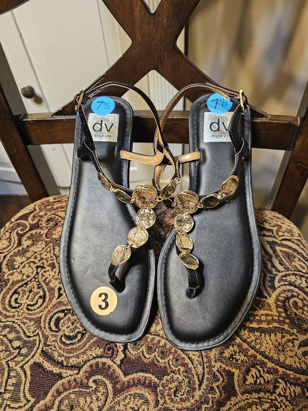 Dolce Vita Black Sandals with Gold Accents